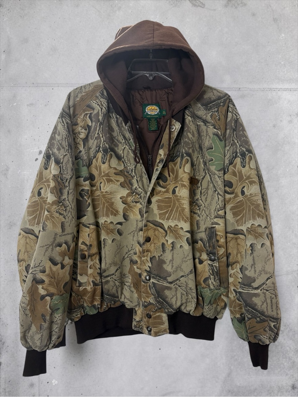 Vintage Cabelas Made in Canada Hood Camo Hunting Jacket Mens XL Insulated Bomber